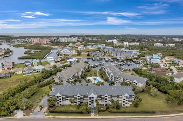 bird's eye view featuring a water view