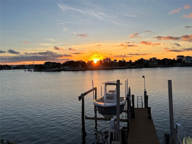 dock area with a water view