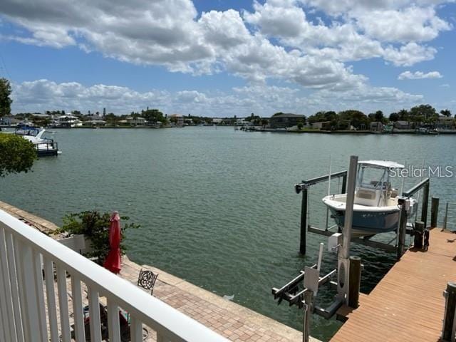 dock area featuring a water view