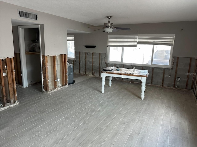 interior space featuring ceiling fan, plenty of natural light, and light hardwood / wood-style floors