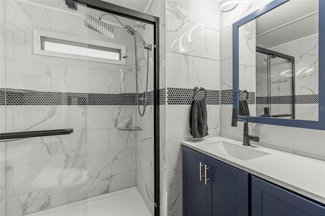 bathroom with vanity and an enclosed shower