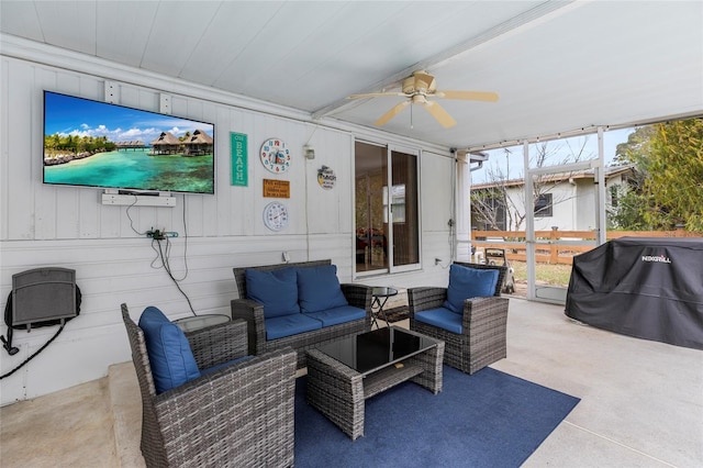 view of patio / terrace featuring an outdoor living space and area for grilling