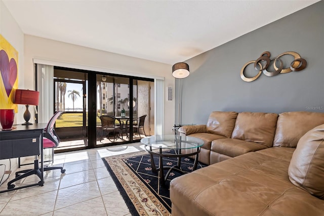 living room with light tile patterned floors