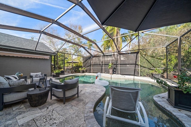 view of patio / terrace featuring a lanai and an outdoor hangout area