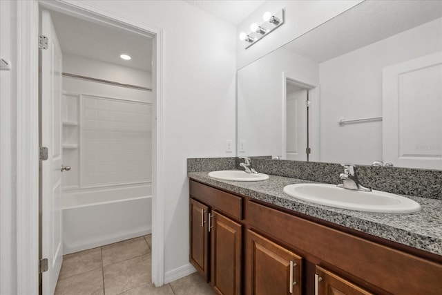 bathroom featuring tile patterned floors, vanity, and bathtub / shower combination