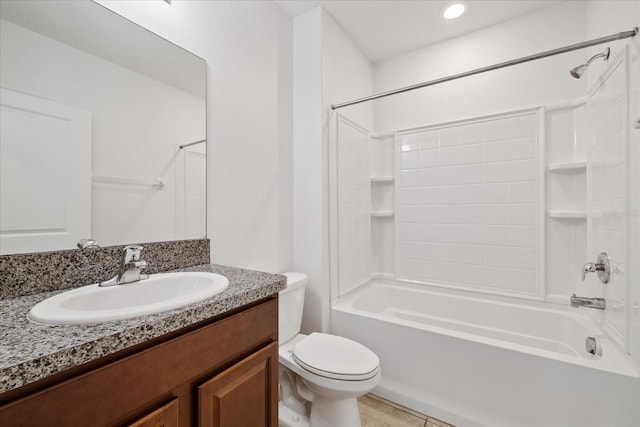 full bathroom featuring vanity, shower / bathtub combination, and toilet