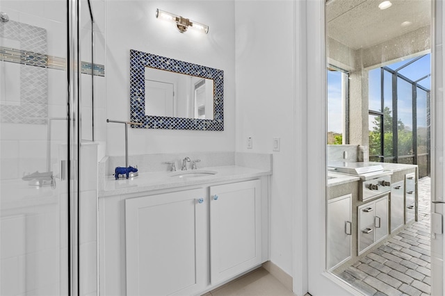 bathroom featuring vanity and walk in shower