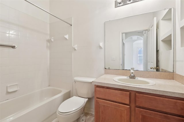 full bathroom featuring vanity, toilet, and shower / tub combination