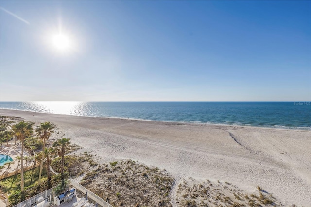 view of water feature with a view of the beach