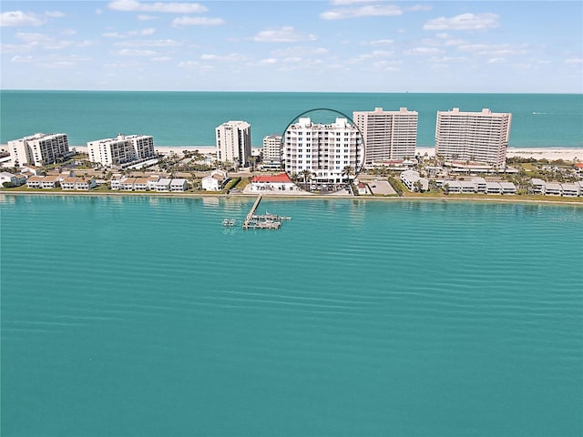 aerial view with a water view and a city view