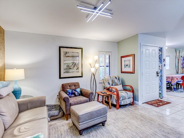 living room featuring light tile patterned floors