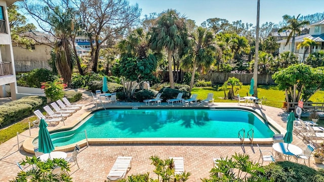 view of pool featuring a patio