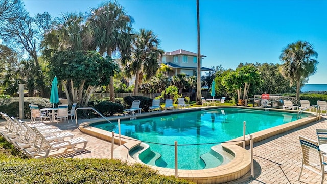 view of swimming pool with a patio area