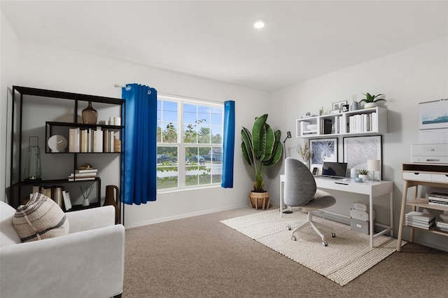 view of carpeted home office