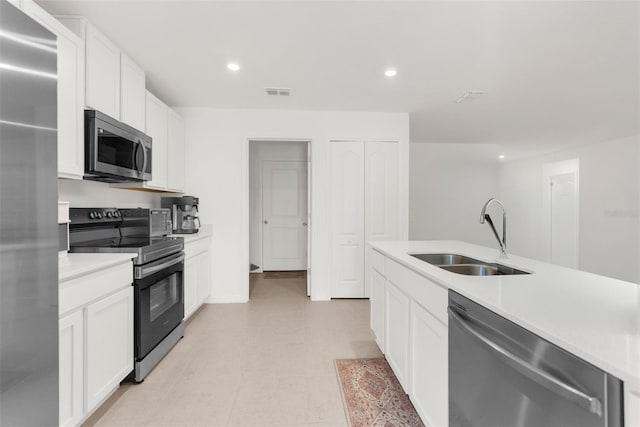 kitchen with white cabinets, stainless steel appliances, and sink