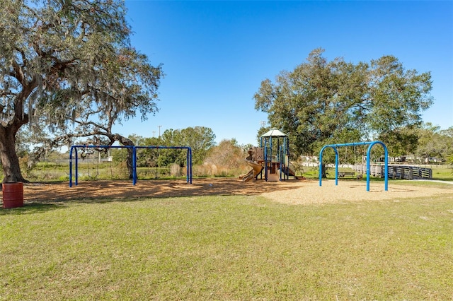 view of jungle gym with a yard