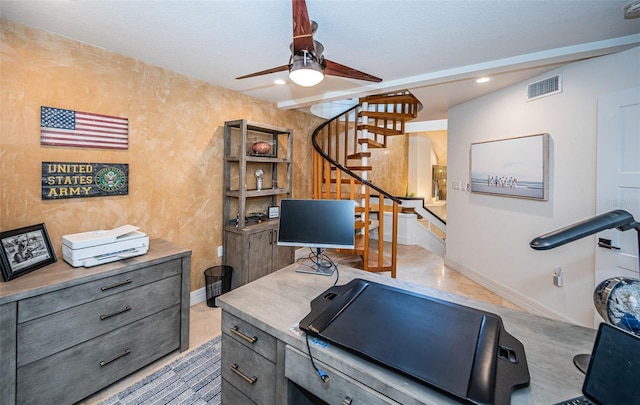 office area featuring ceiling fan