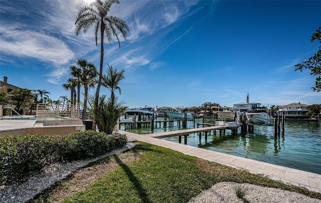 dock area with a water view