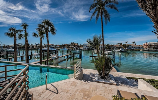 dock area featuring a water view