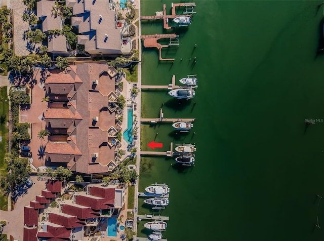 drone / aerial view featuring a water view