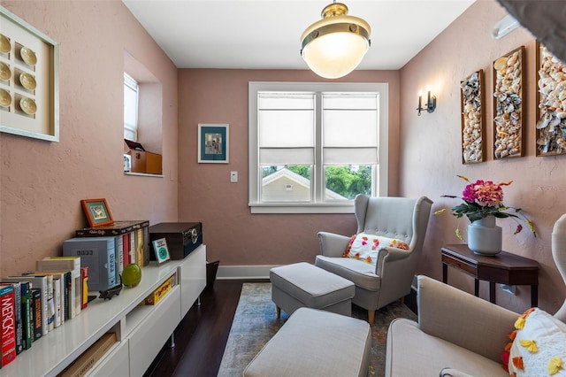 living area with dark wood-type flooring