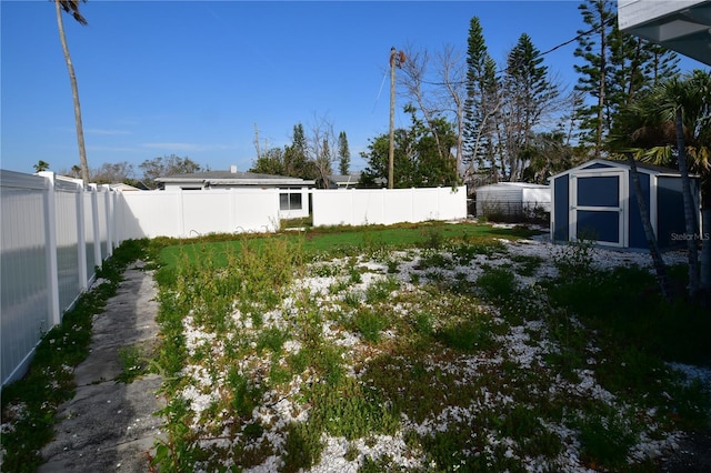 view of yard featuring a shed