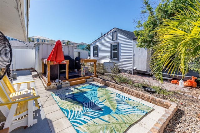 view of patio featuring a wooden deck