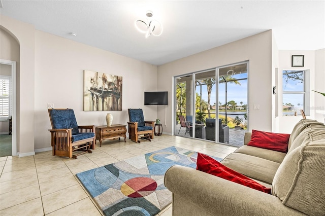 living room with light tile patterned floors