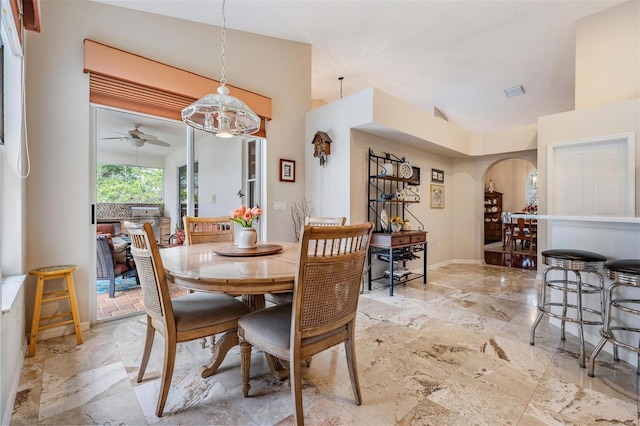 dining room with ceiling fan