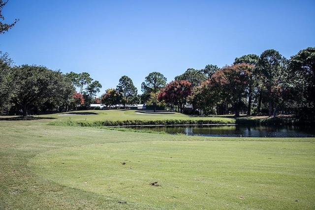 view of home's community with a yard and a water view