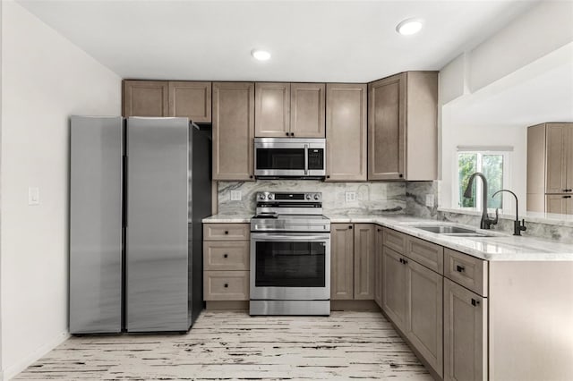 kitchen featuring appliances with stainless steel finishes, tasteful backsplash, and sink