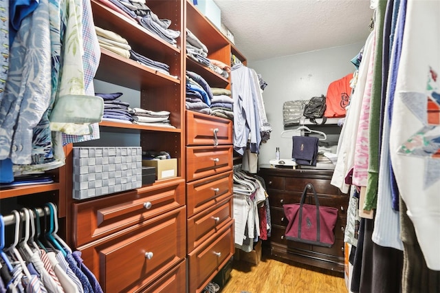 walk in closet with light wood-type flooring