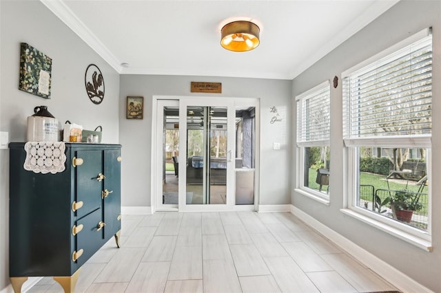 interior space featuring crown molding