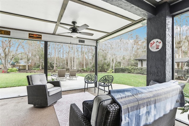 view of patio with outdoor lounge area and ceiling fan