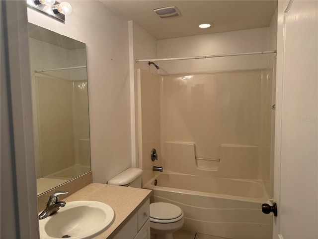 full bathroom with tile patterned flooring, vanity, shower / bathtub combination, and toilet