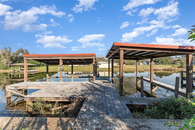 dock area with a water view