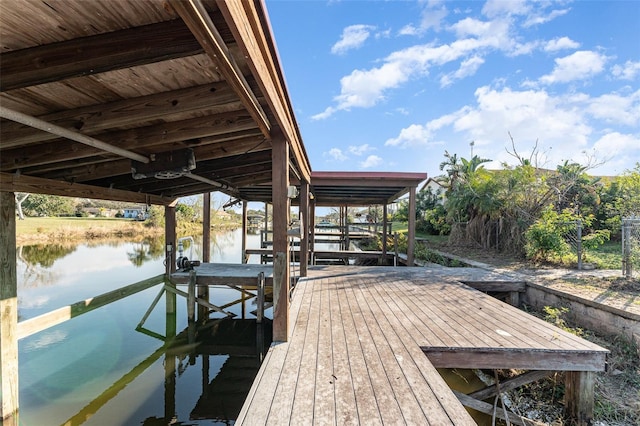 dock area with a water view