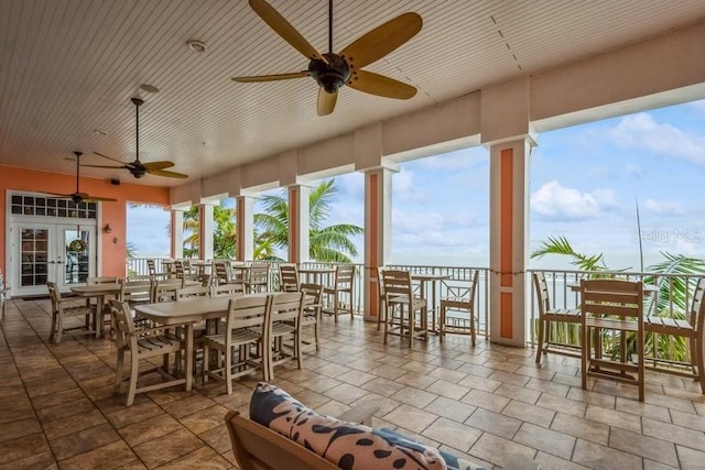 view of patio / terrace with ceiling fan and french doors