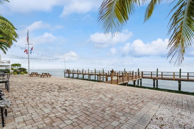 view of dock with a water view