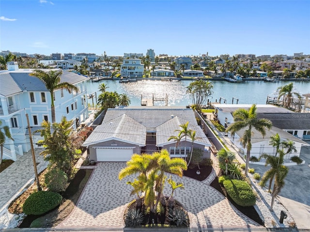 aerial view featuring a water view