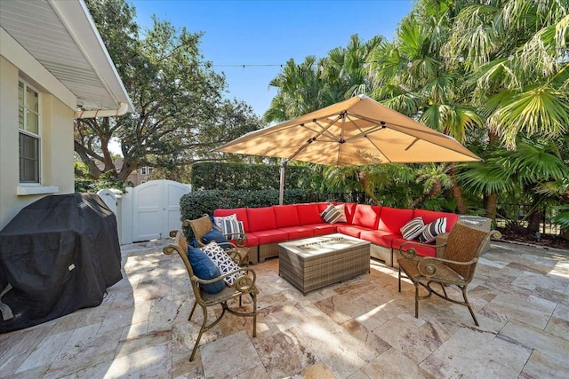 view of patio featuring area for grilling and an outdoor hangout area