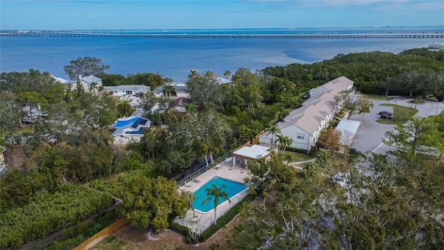 aerial view featuring a water view