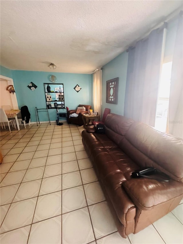 living room featuring a textured ceiling