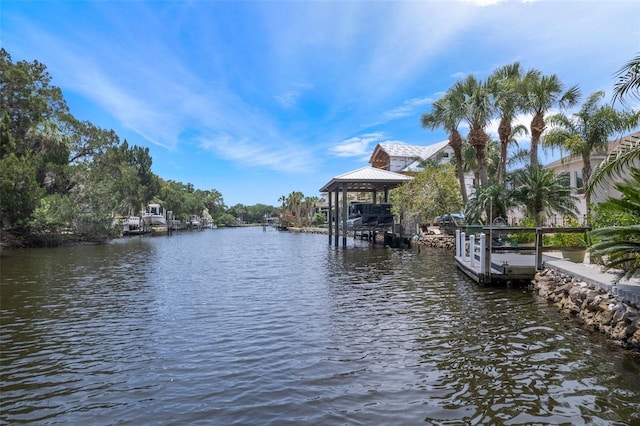 view of dock with a water view