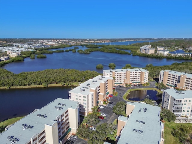 bird's eye view featuring a water view