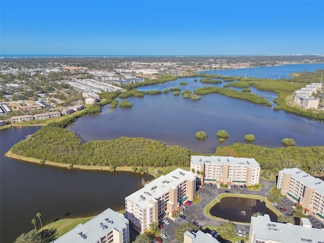 bird's eye view featuring a water view