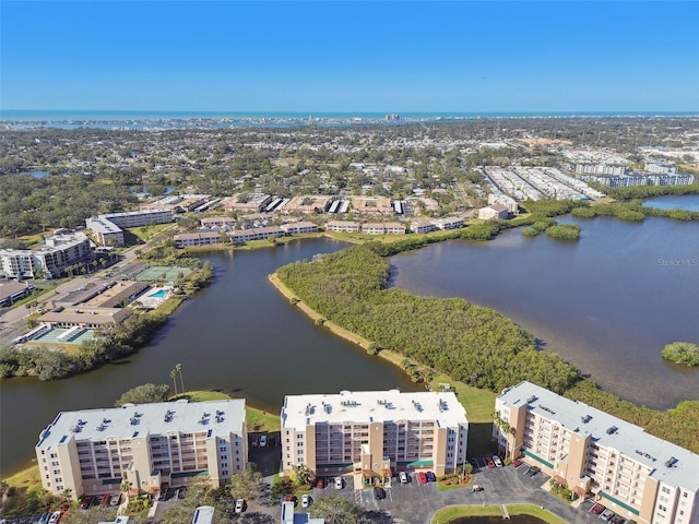 aerial view with a water view