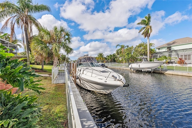 view of dock with a water view