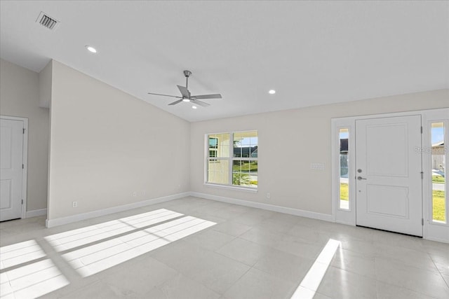 entrance foyer with ceiling fan