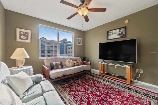 living room with ceiling fan